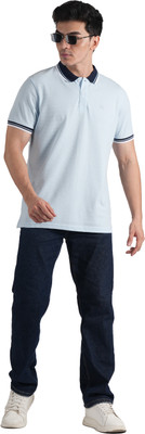 THE STYLO SOUL Solid Men Polo Neck Light Blue T-Shirt