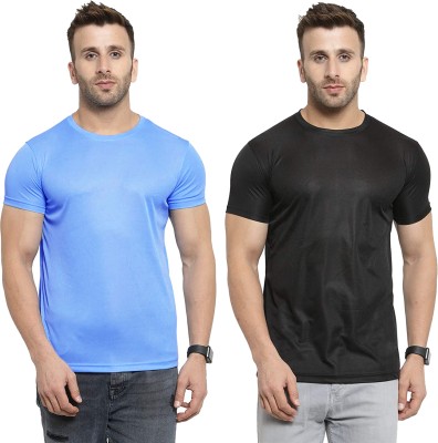 Think Tech Solid Men Round Neck Blue, Black T-Shirt