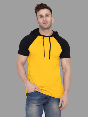 BEYOU FASHION Colorblock Men Hooded Neck Yellow T-Shirt
