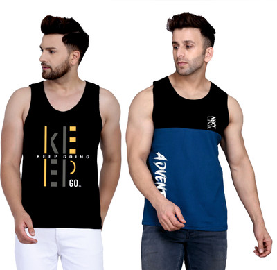 SLOWLORIS Printed Men Round Neck Black, Blue T-Shirt