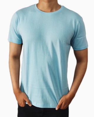 Milliman Self Design Men Round Neck Light Blue T-Shirt