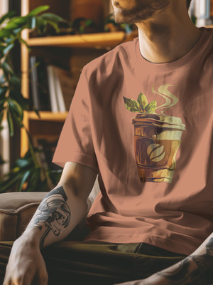 Senotex Printed Men Round Neck Orange T-Shirt