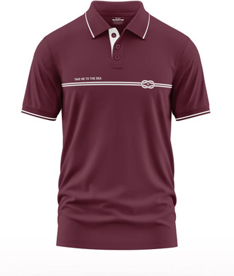 Warriorworld Typography Men Polo Neck Maroon T-Shirt
