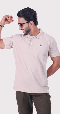 24 Street Solid Men Polo Neck Pink T-Shirt