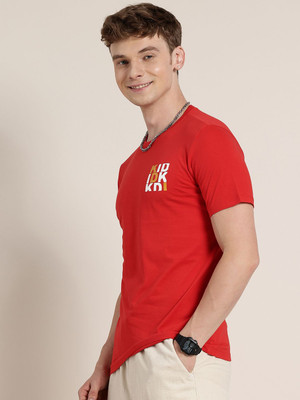 HERE&NOW Printed Men Round Neck Red T-Shirt