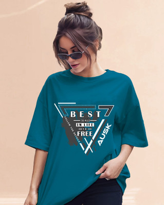 AUSK Graphic Print Women Round Neck Dark Blue T-Shirt