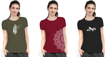 Stylimo Printed Women Round Neck Red, Green, Black T-Shirt