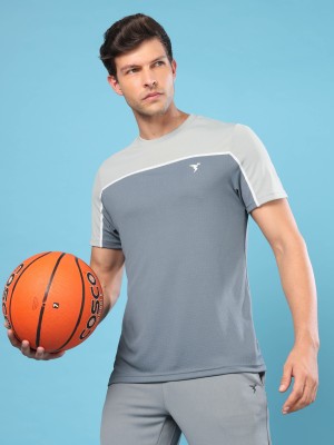 TECHNOSPORT Colorblock Men Round Neck Grey T-Shirt