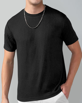 DHYANI CREATION Solid Men Round Neck Black T-Shirt