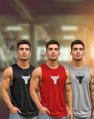 viraj Printed Men Round Neck Black, Red, Grey T-Shirt