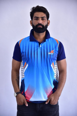 PSAJRCY Printed Men Polo Neck Blue T-Shirt