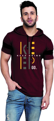 SLOWLORIS Printed Men Round Neck Maroon T-Shirt