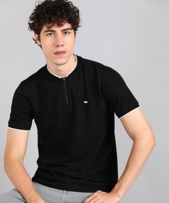 METRONAUT Solid Men Mandarin Collar Black T-Shirt