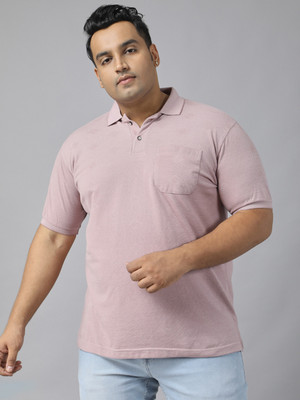 XMEX Self Design, Solid Men Polo Neck Pink T-Shirt
