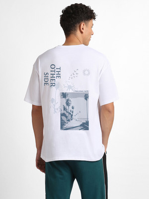 NOBERO Graphic Print Men Crew Neck White T-Shirt