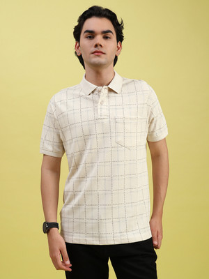V-MART Printed Men Polo Neck Beige T-Shirt