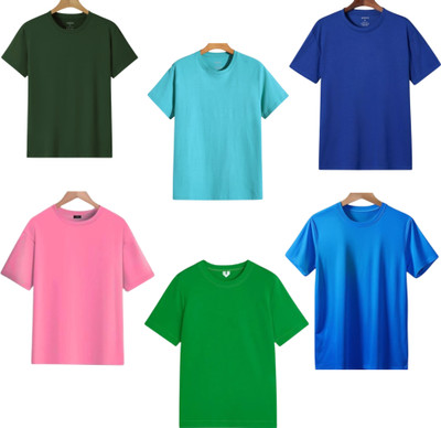 TTFE Solid Men Round Neck Blue, Light Green, Light Blue, Green, Dark Blue T-Shirt