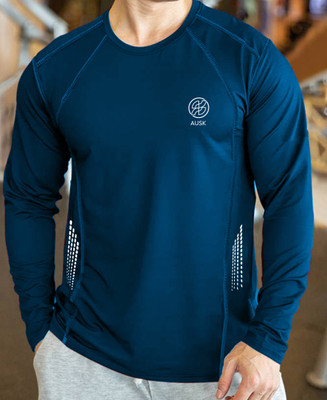 ENITOR Solid Men Round Neck Dark Blue T-Shirt