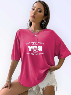 Stylicity Printed Women Round Neck Pink T-Shirt