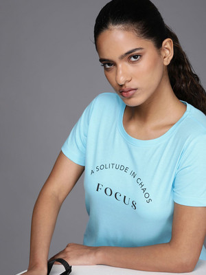 HRX by Hrithik Roshan Printed Women Round Neck Blue T-Shirt