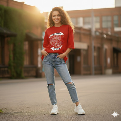 LWEXS Typography Women Round Neck Red T-Shirt