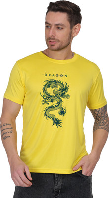 AZAADGARMENT Typography Men Round Neck Yellow T-Shirt