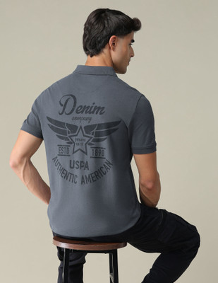 U.S. POLO ASSN. Typography, Printed Men Polo Neck Grey T-Shirt