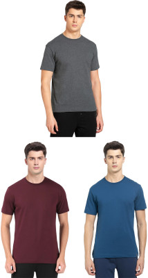 JOCKEY Solid Men Round Neck Grey, Blue, Maroon T-Shirt