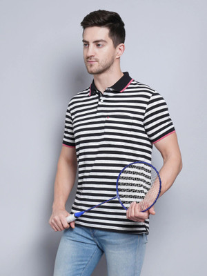 DAVNO Striped Men Polo Neck Multicolor T-Shirt