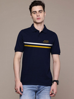 Moda Rapido Striped Men Polo Neck Navy Blue T-Shirt
