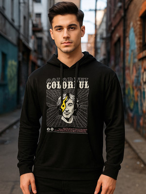 MANIAC Printed Men Hooded Neck Black T-Shirt