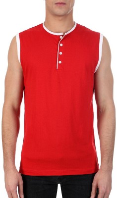 Aaliya mart Solid Men Henley Neck Red T-Shirt