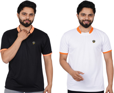 La Milano Printed Men Mandarin Collar Black, White T-Shirt