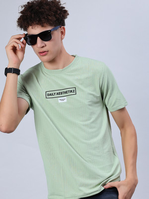 V-MART Self Design Men Round Neck Light Green T-Shirt