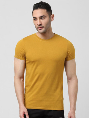 OrrganicChics Solid Men Round Neck Yellow T-Shirt