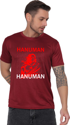 Saras Printed Men Round Neck Reversible Maroon T-Shirt