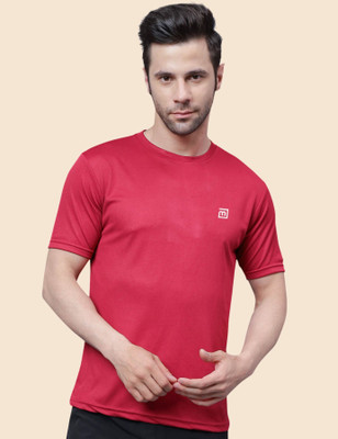 Menino Solid Men Round Neck Maroon T-Shirt
