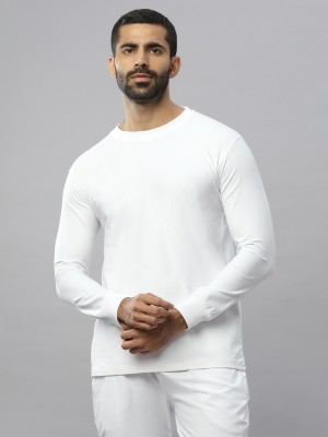 N AND J Solid Men Round Neck White T-Shirt