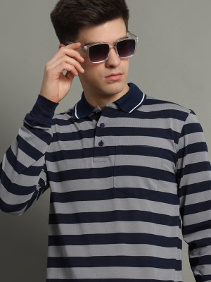 GETGOLF Striped Men Polo Neck Dark Blue T-Shirt