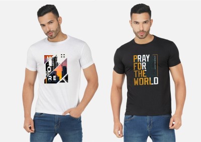 GLOBAL NOMAD Printed Men Round Neck Black, White T-Shirt