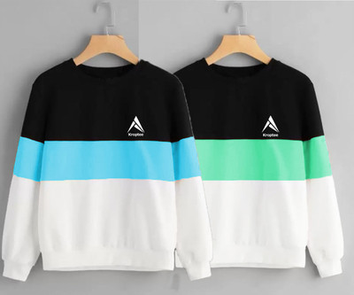 Kroptee Colorblock Men Round Neck Light Blue, Light Green T-Shirt