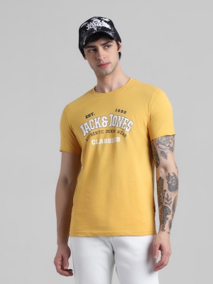 JACK & JONES Typography Men Round Neck Yellow T-Shirt