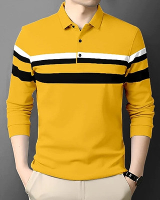 Autna Solid Men Polo Neck Yellow T-Shirt