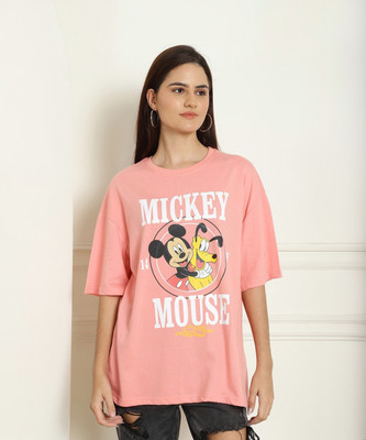 DISNEY by DreamBe Printed, Typography Women Round Neck Pink T-Shirt