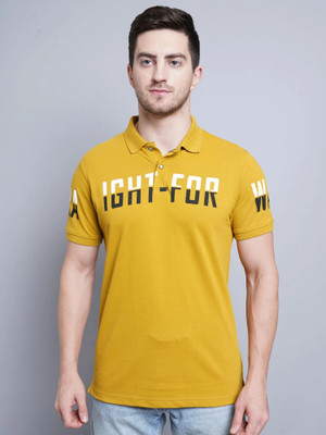 DAVNO Printed Men Polo Neck Yellow T-Shirt