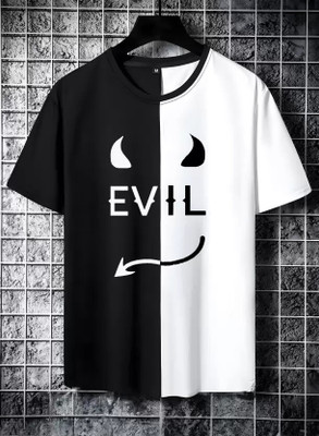 FASHNET FASHION Printed Men Round Neck Black, White T-Shirt