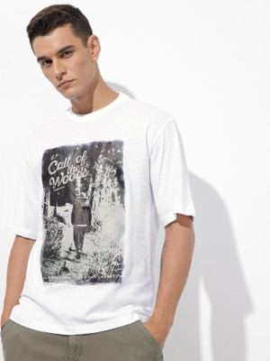 Roadster Graphic Print Men Round Neck White T-Shirt