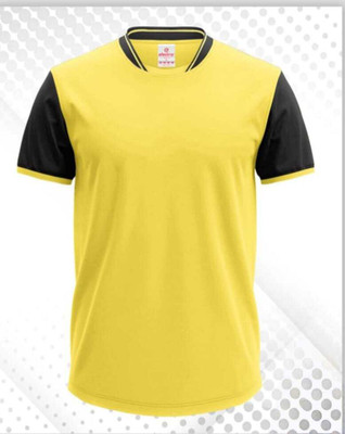 DIAMOND CLUSTER Solid Men Mandarin Collar Yellow T-Shirt