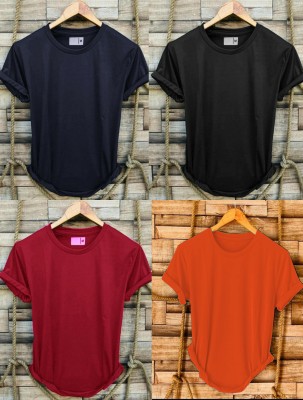 PARA HILLS Solid Men Round Neck Navy Blue, Black, Maroon, Orange T-Shirt