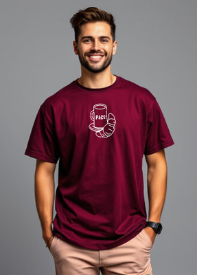 UrGear Printed Men Round Neck Maroon T-Shirt